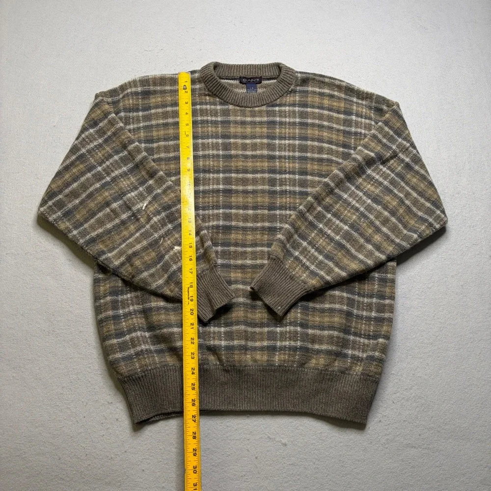 Gant Sweater Mens L Brown Plaid Vintage Cotton Knit Crew Neck‎ Long Sleeve
